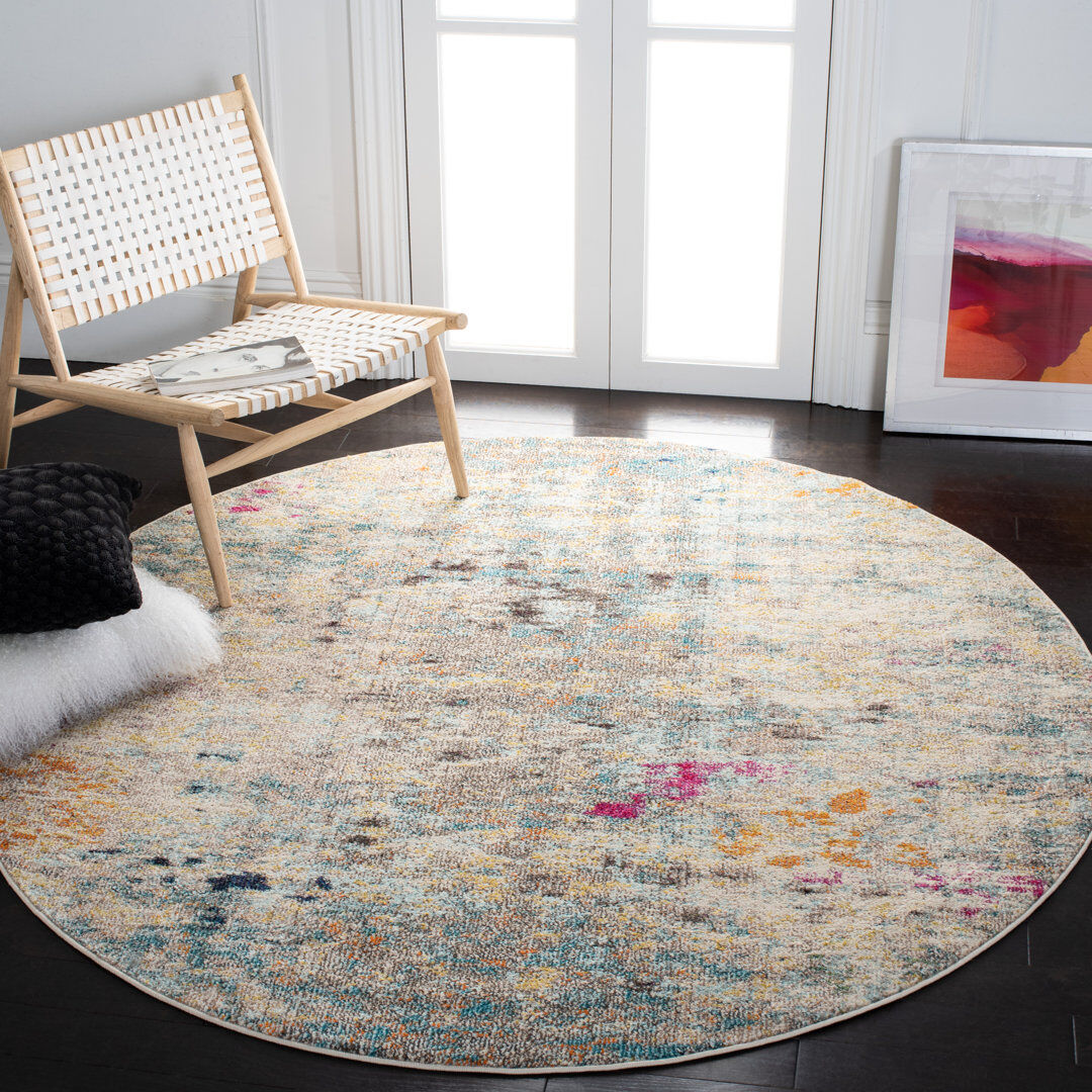 Bloomsbury Market Mayorga Abstract Area Rug Gold;Gray Round 201cm