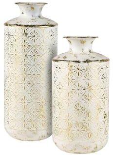 Atlas Lighting and Home Atlas Ardoz Set of 2 Embossed White Metal Vases