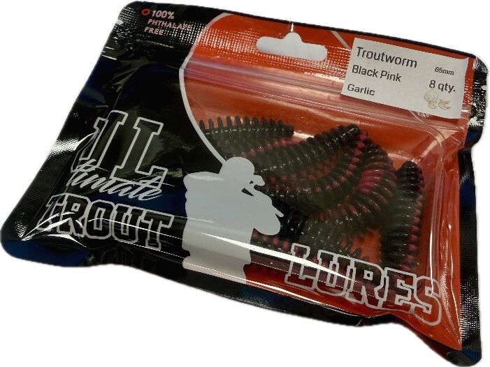 lystfisk.dk Ultimate Trout Lures - Troutworm - Hvidløg-Pink/black