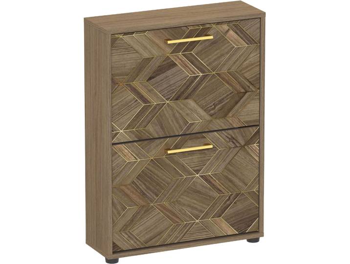 Schuhkipper SCHILDMEYER Glenn, Art-Déco Design mit eleganten Goldakzenten, Made in Germany , nussbaum matt, nussbaum art, déco, B:59,8cm H:83,2cm T:19,55cm, Holzwerkstoff, Sideboards, Schuhkipper, Nussbaum Art-Déco Design mit eleganten Goldakzenten, Made in Germany