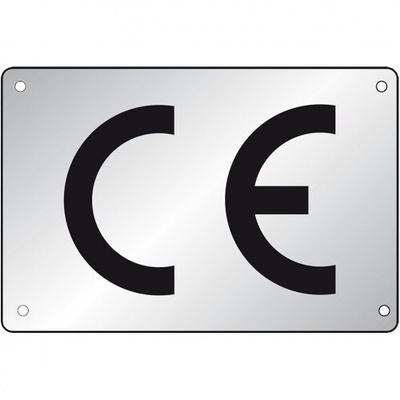 Schild I CE-Zeichen, rechteckig, silber/schwarz, Aluminium, eloxiert, 75x50mm, 100/VE