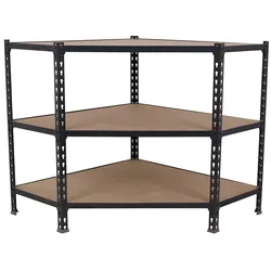 SimonRack Maderclick Eckregal aus Metall ohne Schrauben, 3 Böden. Farbe ANTHRAZIT/HOLZ 900x900x500 mm