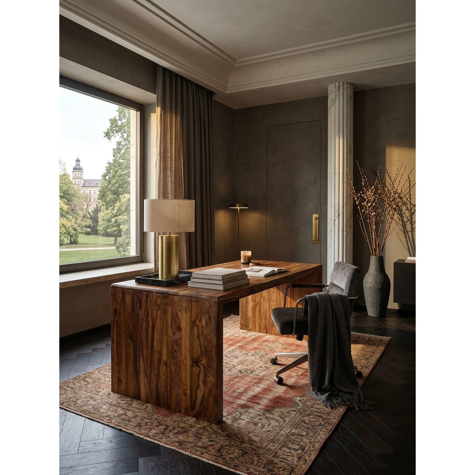 Schreibtisch Massivholz Ablage Landhausstil BOHA, Dunkelbraun 90x180x76 cm