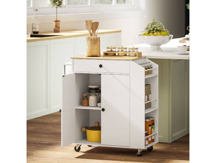 Homcom Îlot de cuisine à roulettes Étagère à épices à 3 niveaux 82X38X86,5 cm Blanc