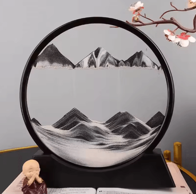 Inspire Picks OceanFlow 3D Moving Sand Art Picture Round Glass Sandscape Decor black