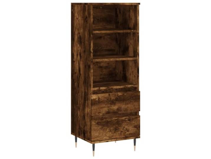Highboard Räuchereiche 40x36x110 cm Holzwerkstoff mit 3 Fächern und 2 Holzwerkstoff glatte Oberfläche, Metallfüße stabil, 3 offene Fächer, 2 Schubladen, industrieller Stil
