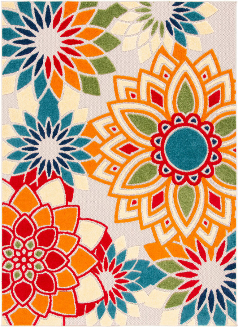 Lark Manor Floral Indoor / Outdoor Area Rug Ivory / Orange Square 160 cm