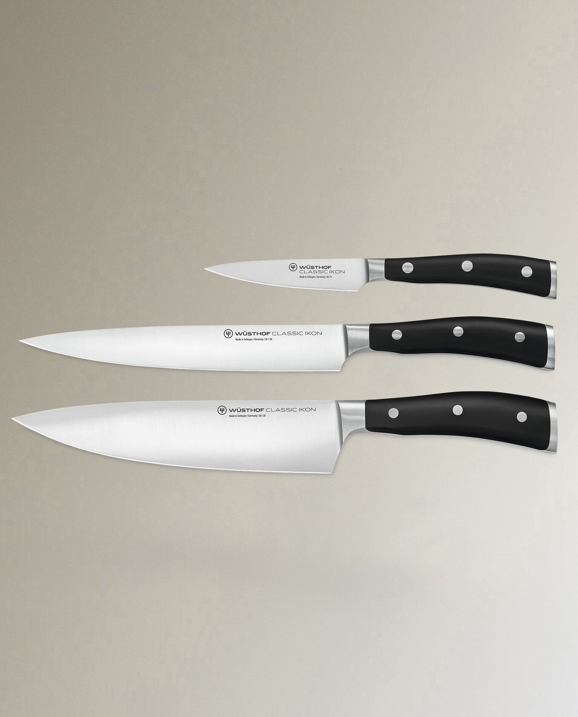 Wusthof Estuche 3 cuchillos Classic Ikon Pelador+Chef+ Fileteador. Acero