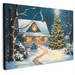 LEINWANDBILD Weihnachten - Weihnachtsbaum - Winter - Zuhause - Schnee XXL 150x100 cm