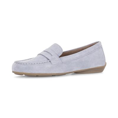 Mokassin GABOR, Damen, Gr. 37, Textil, grau (hellblau), Veloursleder, Schuhe Mokassin, Slipper, Bequemschuh, Flats mit modischem Zierriegel