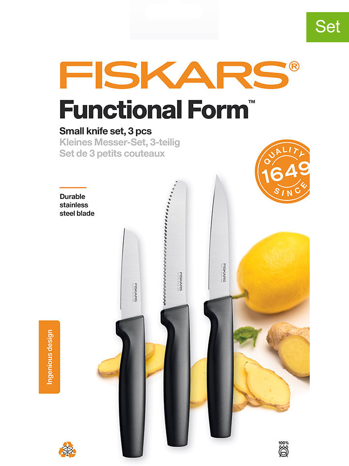 Fiskars 3er-Set: Küchenmesser "Functional Form" in Schwarz/ Silber - onesize