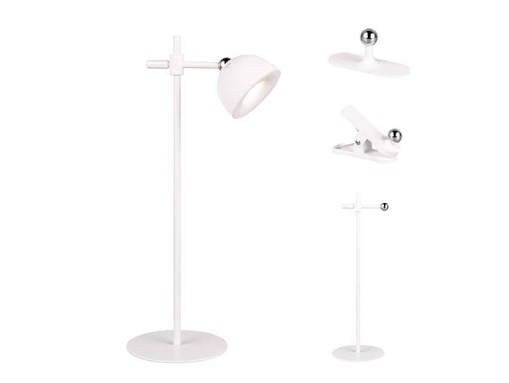 Reality Leuchten LED Akku Tischleuchte Maxima R57791101, Metall Weiß matt, inkl. 3 Watt LED, 4-fach Touch, inkl. Standfuß & Wandbefestigung & Klemmvorrichtung