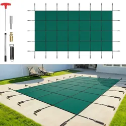VEVOR Pool Abdeckplane, passend für rechteckige Pools (5,5 x 11 m), Sicherheitsabdeckung mit Ablauflöchern, Blickdichte Netzabdeckung für Schwimmbecken, Winter-Sicherheitsabdeckung, Grün