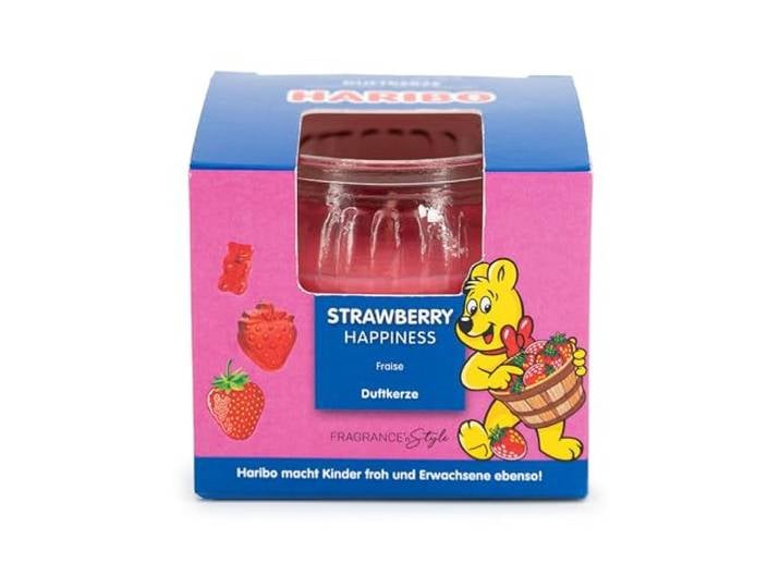 Bougie parfumée Haribo™ 85 g\, H x D : 6\,5 x 8 cm\, bougie en verre\, cire de paraffine\, idée cadeau\, rouge