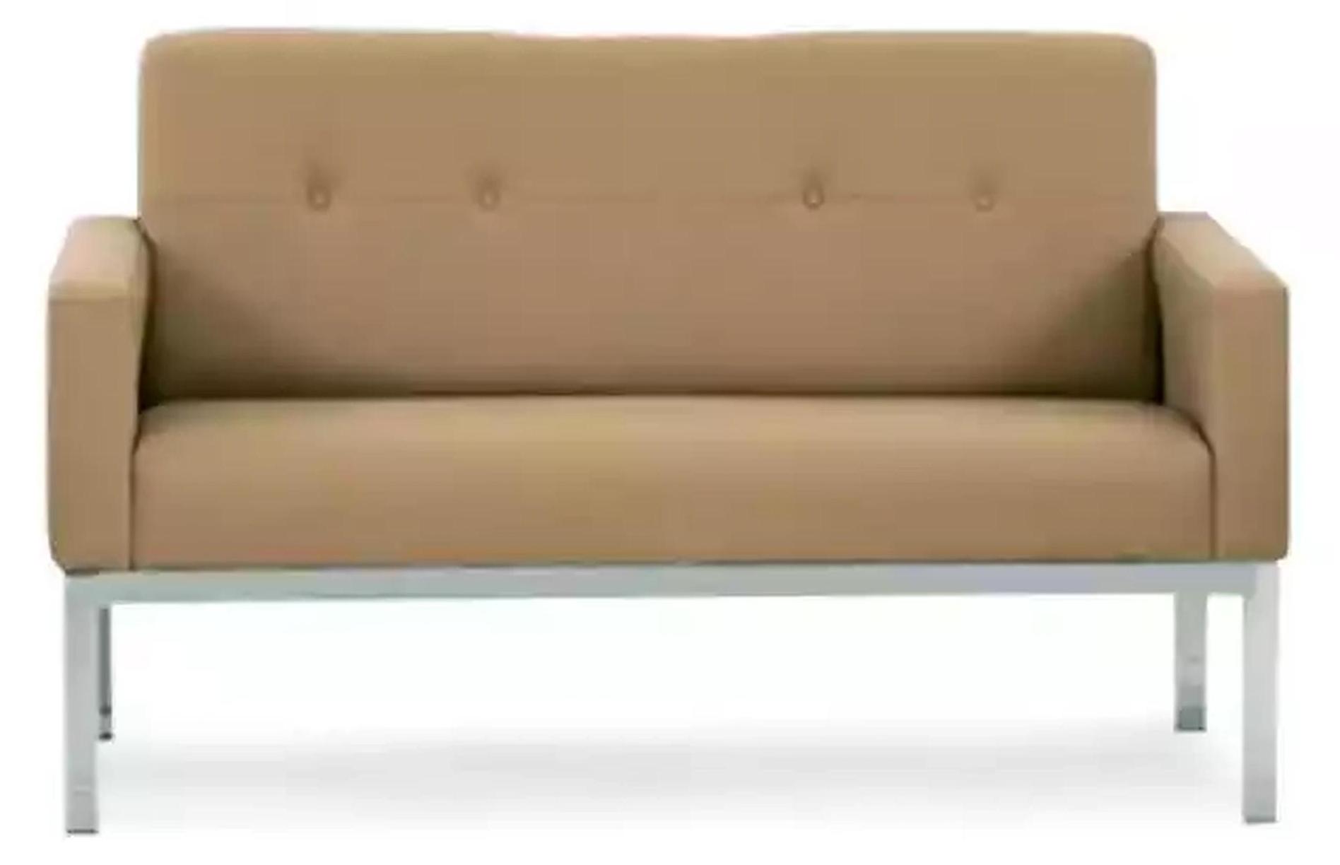 Beiger Zweisitzer Büromöbel Polstersofa Holzgestell Textil Einrichtung