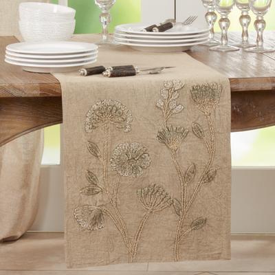 Saro Lifestyle Stone Washed Table Runner With Floral Design