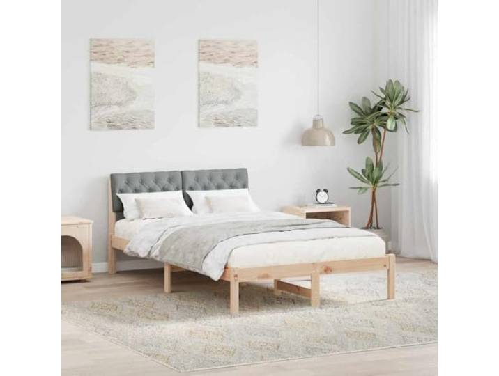 RJPLMFV Bettgestell, 120 x 200 cm, Braun und Hellgrau Kiefer massiv Kopfteil Wandgepolstert Plattform Design inkl. Latten