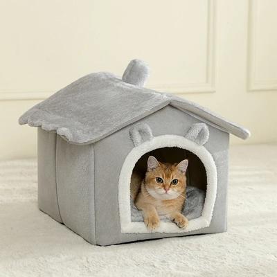 Uplifted Finds Foldable Pet House Removable Washable Cat House Puppy Cave Sofa Pet Bed s gray