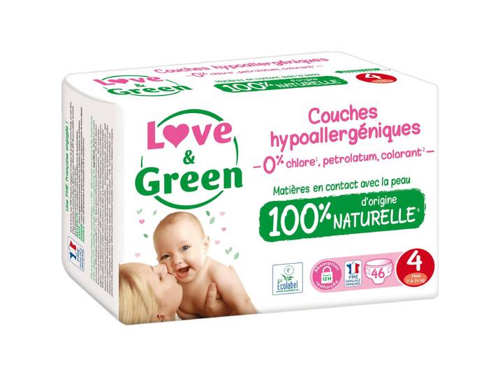 Love&Green Couches bébé écologiques hypoallergéniques taille 4 7-14 kg - 46 couches