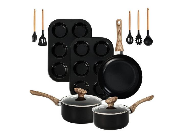 LuxusKollektion Topf-Set Pfannenset 3 antihaft Marmor beschichtet 12tlg