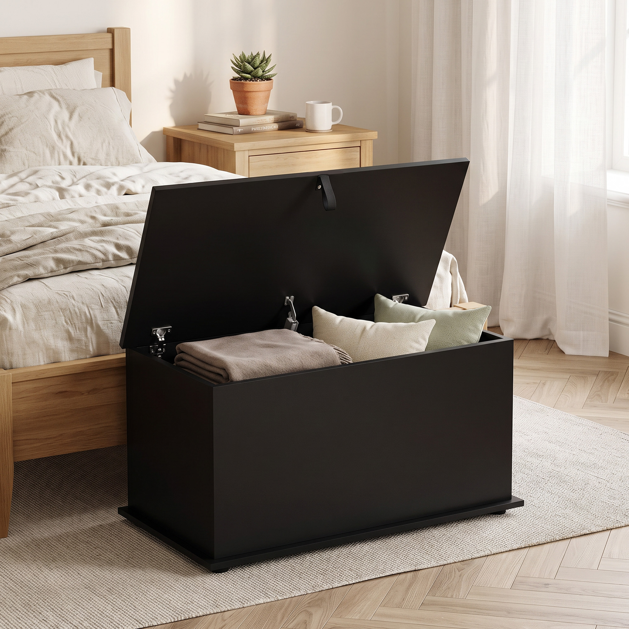 Homcom Cassapanca contenitore 102 L con cerniera di sicurezza, 80x40x45 cm, nero   Aosom Italy