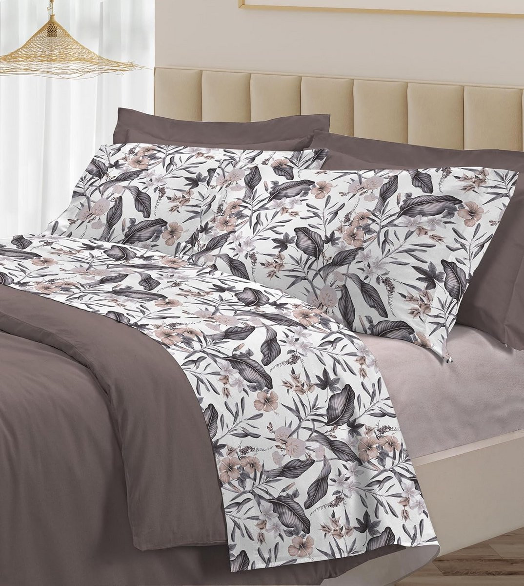Handgemaakte Italiaanse katoenen beddengoed set in Tropisch Beige voor volwassenen (Dubbel)