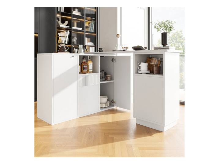 i@home Bartisch kücheninsel (2 in 1 Tisch(Hauptkörper 210 x 30 x 100.9 cm), modernes und schlichtes schwarzes Design, mit offenem Stauraum