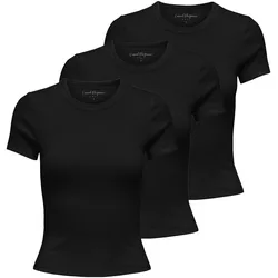 ONLY Damen T-Shirt 3er Pack - ONLVAL LIFE O-NECK TOP, Rundhals, Baumwolle, einfarbig Schwarz / L