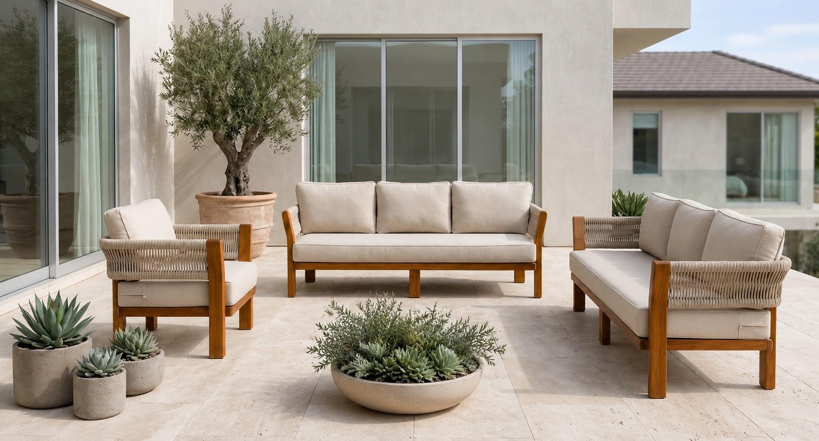 Gartenlounge Set 3Sitzer Sofa Sessel Beige Elegant Komfortabel Modern