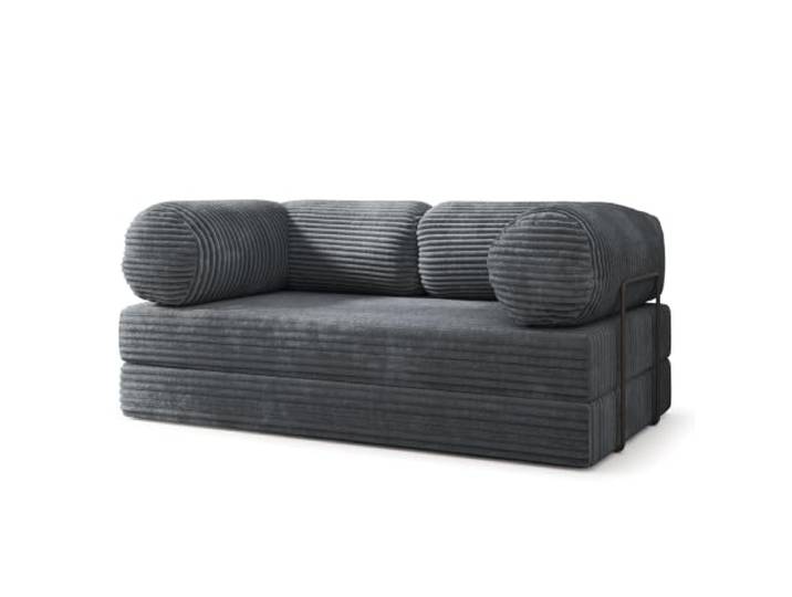 Masseno Schaumstoffsofa ALVIO mit Schlaffunktion, Schlafsofa, Wohnzimmersofa, Couch, Sofa, Bettsofa, Kordstoff – Graphitfarben TILIA 90