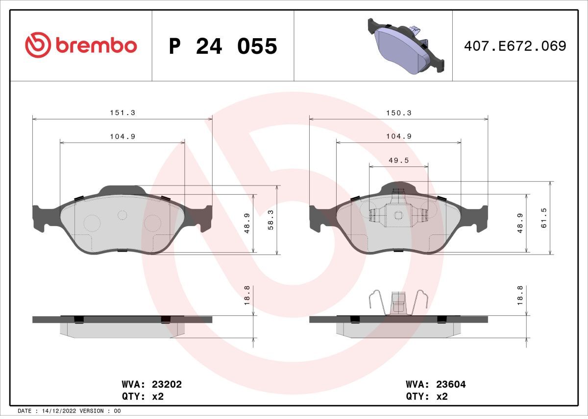 Bremsbelagsatz BREMBO P 24 055, Vorne