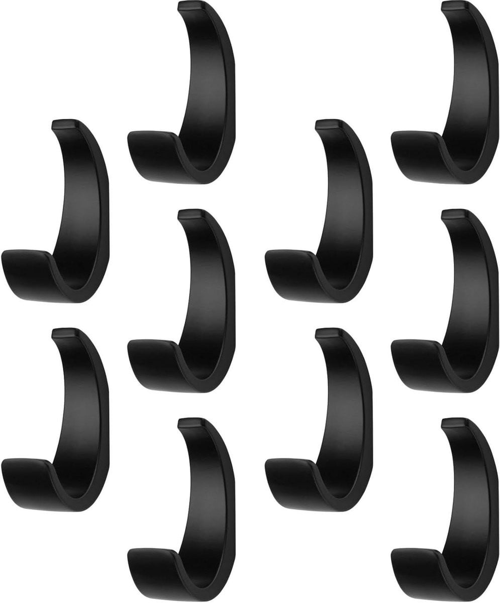 Jashaken Set Wandhaken Ophangers Mat Zwart - 10 Stuks