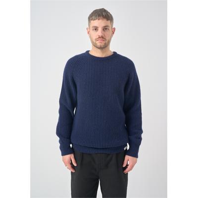 Strickpullover CLEPTOMANICX "Crewneck Ribber", Herren, Gr. XL, blau (dunkelblau), 20% Polyamid, 80% Wolle, unifarben, normal, Rundhals, Pullover Strickpullover, mit bequemem Tragekomfort