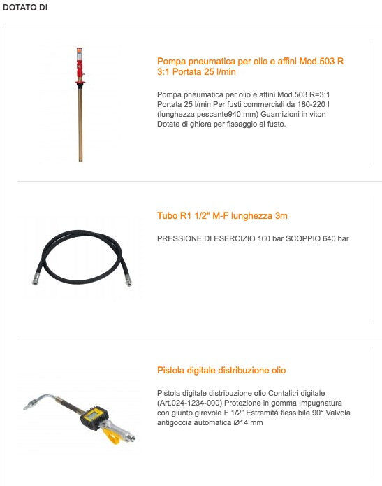 Meclube 022-1288-B00 Completo olio per fusti da 180-220 l
