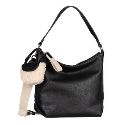 Hobo TOM TAILOR "Fania", Damen, Gr. B/H/T: 28cm x 24cm x 10cm, schwarz, Lederimitat, clean, gepflegt, geprägtes Muster, Taschen Hobo, Damen Schultertasche, mit Fellimitat-Anhänger