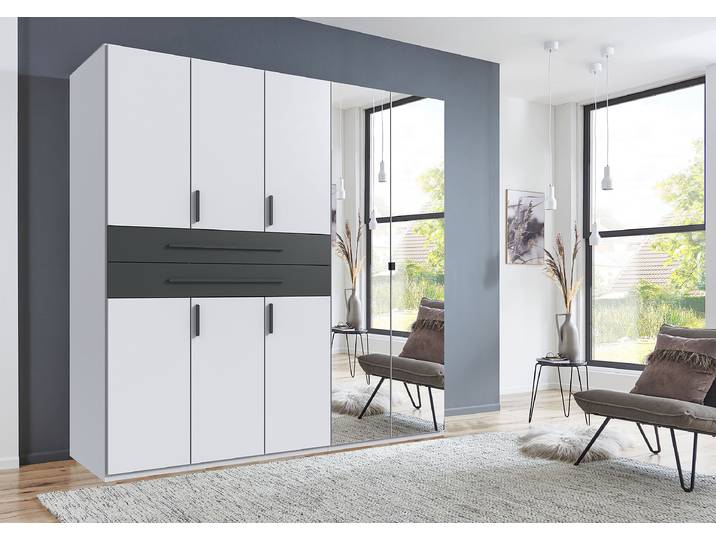 Drehtürenschrank Digit Typ B 225cm Schwarz/Weiß/Weiß/Graphit mit Spiegeltür/-en