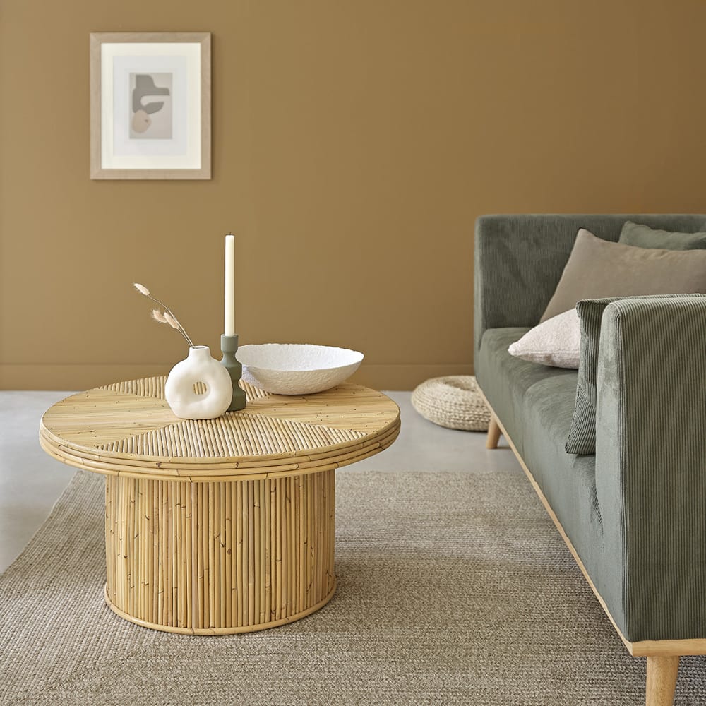 BERAH GETAH Table basse en canne de rotin ronde Beige 80x40x80cm