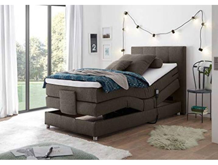 Froschkönig24 Manolo elektrisches Motor Boxspringbett 100x200cm Verstellbar Ehebett Bett Stone
