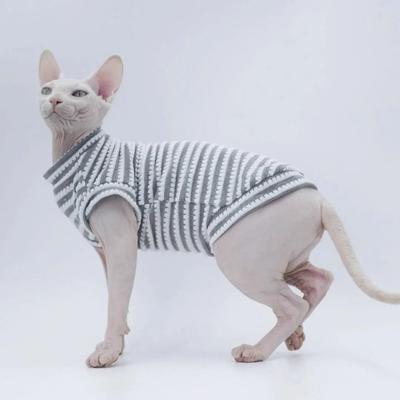 Uplifted Finds Sphynx Cat Summer Striped Bottoming Shirt Breathable Kitten Vest Apparel For Hairless Cats & Devon Rex gray xs