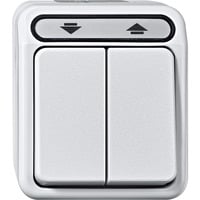 Rollladenschalter einpolig mit Wippe, Aufputz, Schutzart IP44, 10 Ampere, 250 Volt weiß, Retail