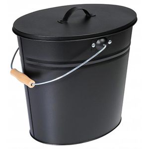 Kamino-Flam Ascheeimer 333251, schwarz, mit Holzgriff & Deckel, aus Metall, feuerfest, oval, 15 Liter