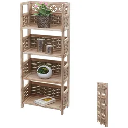 Regal MCW-K86, Standregal Wohnregal, klappbar 4 Ablagen, Holz 110cm ~ braun, Geflecht braun