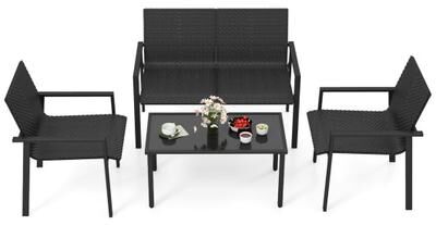Costway 4 Pieces Patio Furniture Set with Heavy Duty Galvanized Metal Frame-Black