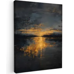 LEINWANDBILD Goldene Reflexion auf dem Wasser Wandbild Wohnzimmer 60x80 cm