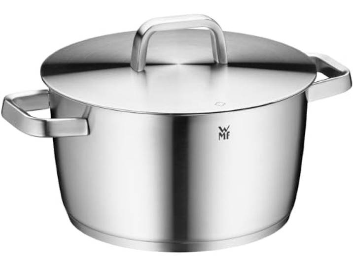 WMF Iconic Kochtopf groß 24cm, hochwertiger Edelstahldeckel, Fleischtopf Induktion 5,6l, Topf groß, wärmereduzierte Griffe, Cromargan Edelstahl poliert, unbeschichtet