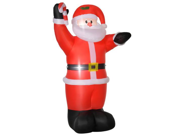 Homcom Weihnachtsdeko aufblasbar, 2,4 m Weihnachtsmann mit LED-Beleuchtung Zuckerstange, Rot, Textil, 90x240x160 cm, Dekoration, Weihnachtsdekoration