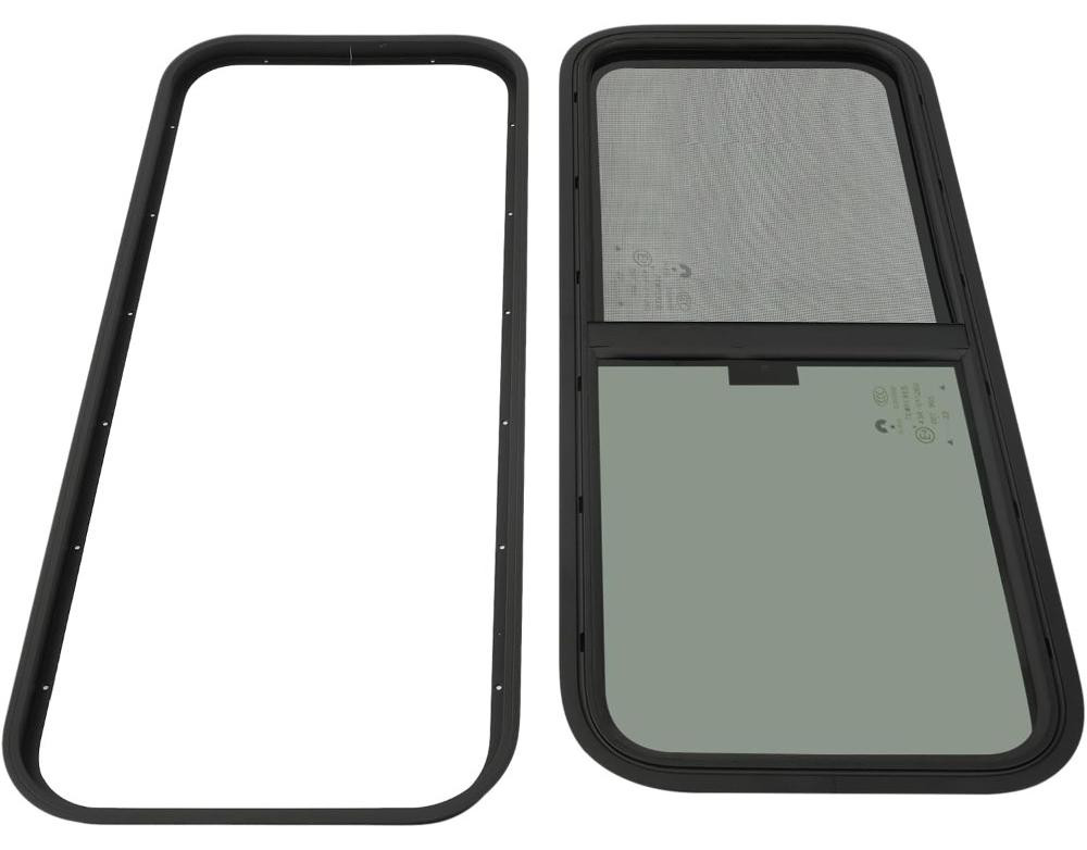 Selius Caravan Zijraam Schuifraam met Insectennet - Zwart Gehard Glas - B: 1000 mm, H: 400 mm