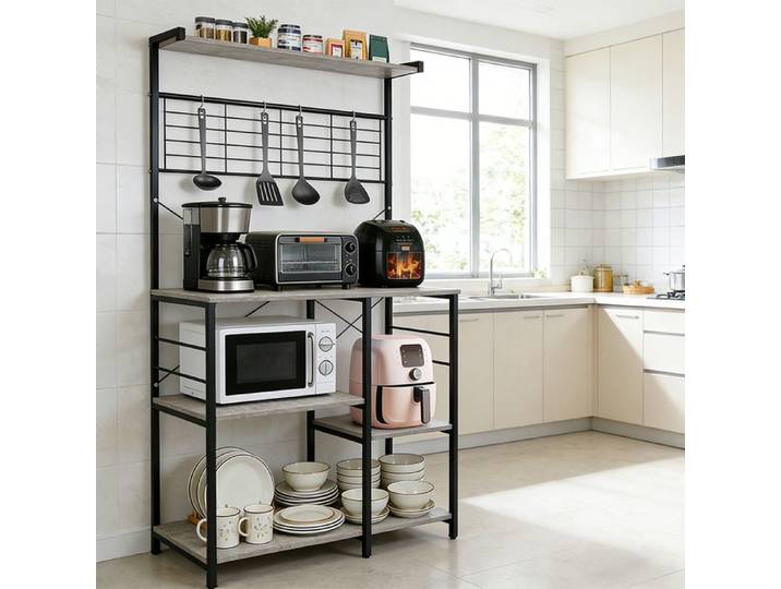 YIYI. ÉTAGÈRE DE RANGEMENT AUTOPORTANTE POUR ÎLOT DE CUISINE 90*40*168CM GRIS + NOIR