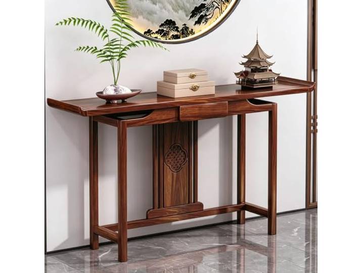 Massiver Konsolentisch aus Walnuss, Chinesischer Altar-Beistelltisch Massivholz-Konstruktion, Eingangsbereich Möbel, Meditation-Altar, Vielseitig(BROWN-B,55.1 (140cm))