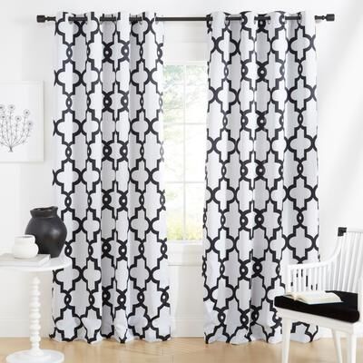 ATI Home Ironwork Sateen Woven Room Darkening Blackout Grommet Top Curtain Panel Pair